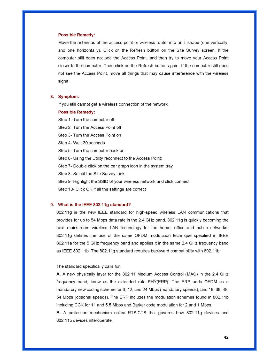 Advantek Networks AWN-MIMO-54RA user manual What is the Ieee 802.11g standard? 