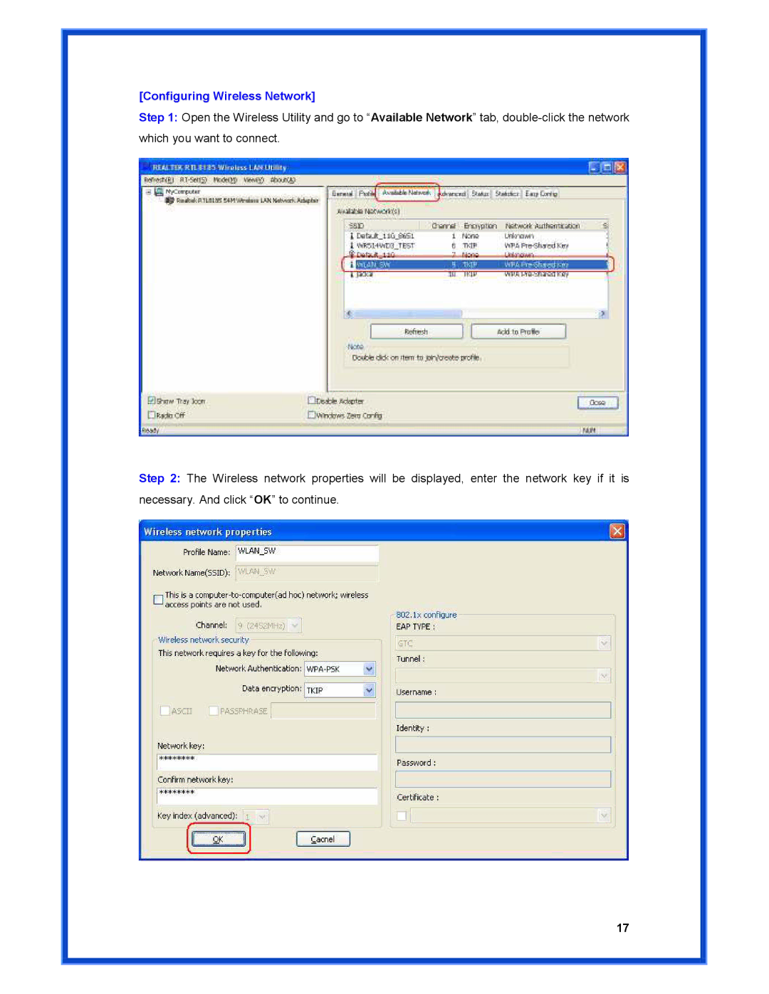 Advantek Networks AWN-PCI-54R user manual Configuring Wireless Network 