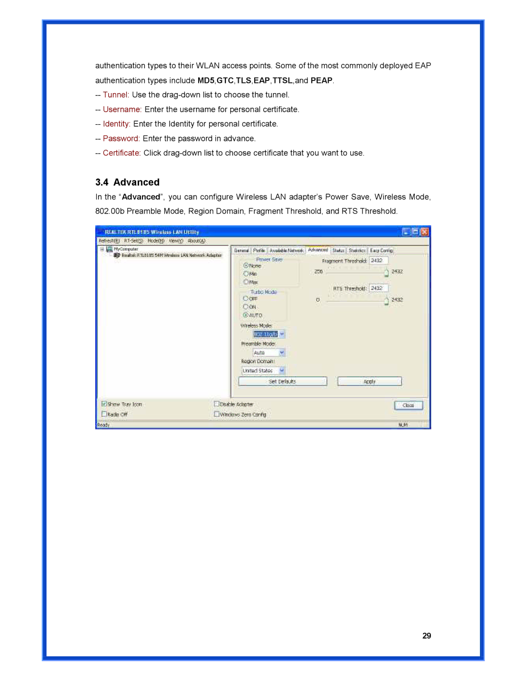 Advantek Networks AWN-PCI-54R user manual Advanced 