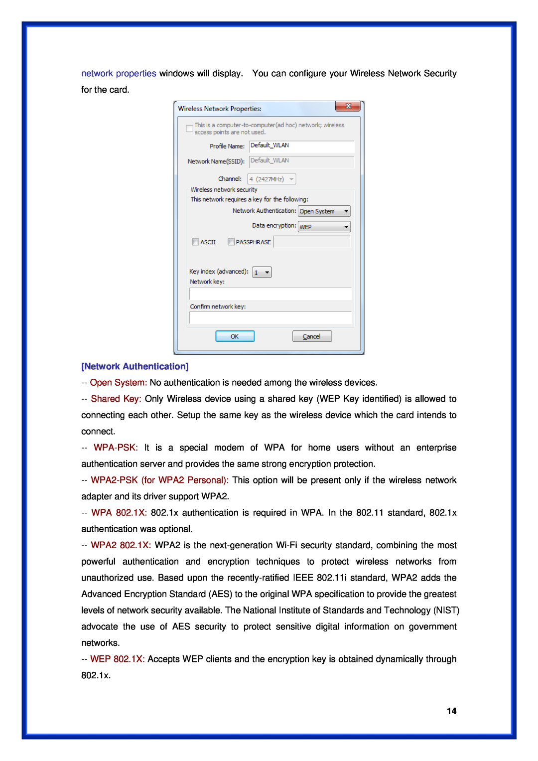 Advantek Networks AWN-USB-11N2 user manual Network Authentication 