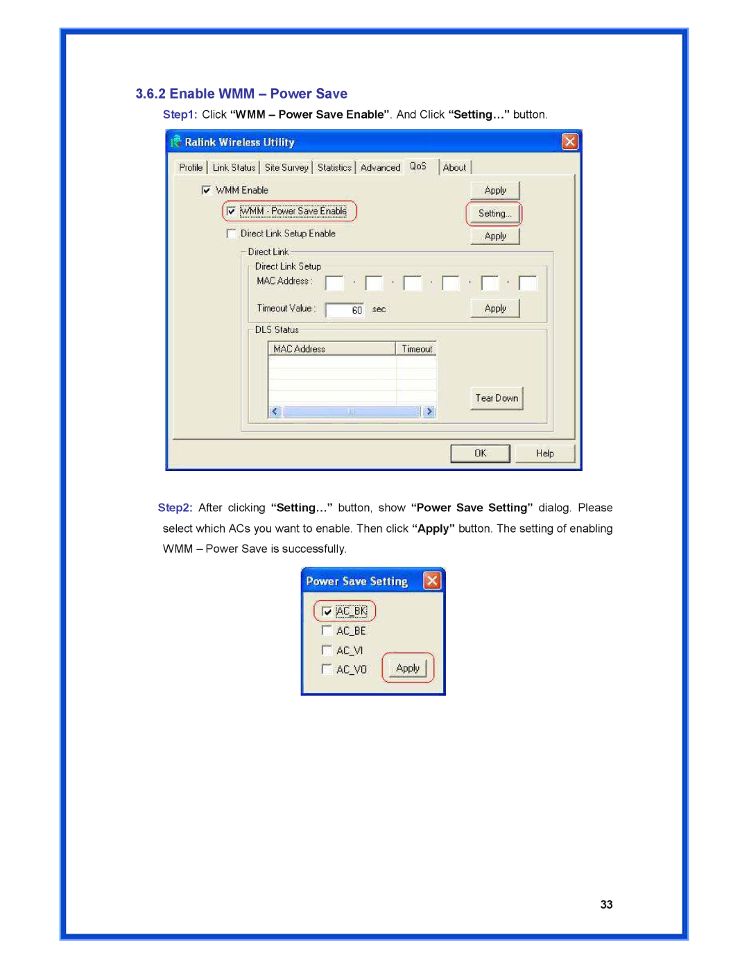 Advantek Networks AWN-USB-54S user manual Enable WMM Power Save 