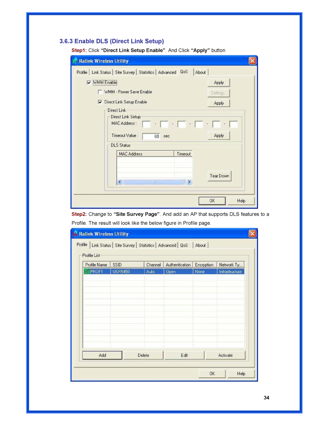 Advantek Networks AWN-USB-54S user manual Enable DLS Direct Link Setup 