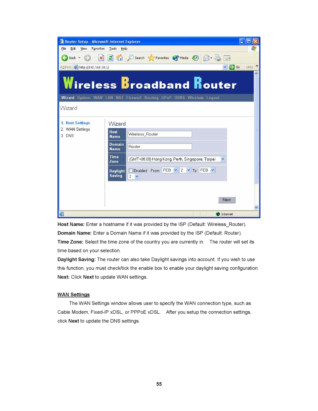 Advantek Networks AWR-854G, Wireless LAN 802.11g/b, 54Mbps/2.4GHz Broadband Router with Firewall Support WAN Settings 