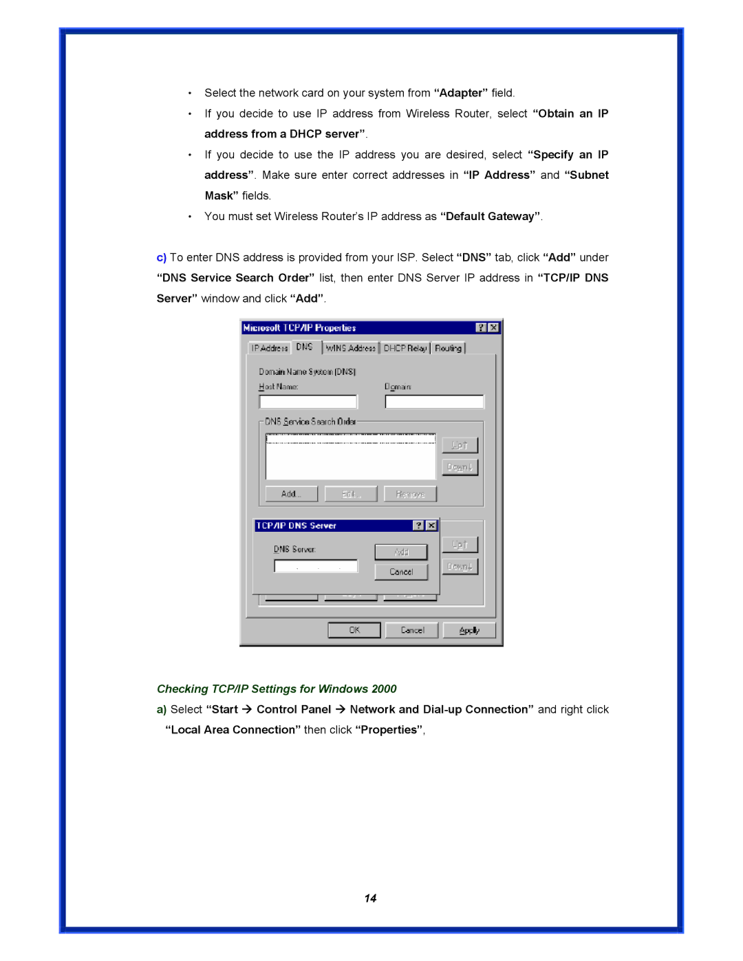 Advantek Networks AWR-MIMO-54RA user manual Checking TCP/IP Settings for Windows 