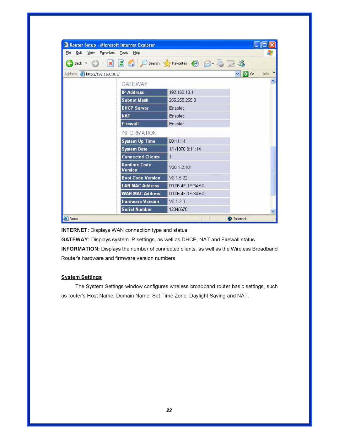 Advantek Networks AWR-MIMO-54RA user manual System Settings 