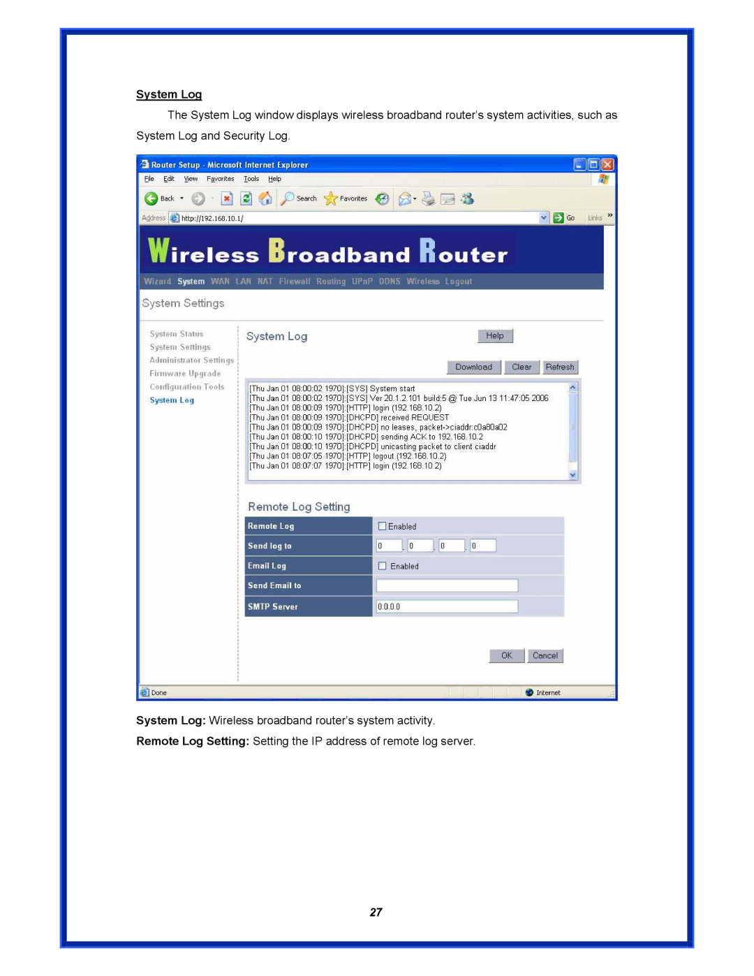 Advantek Networks AWR-MIMO-54RA user manual System Log 