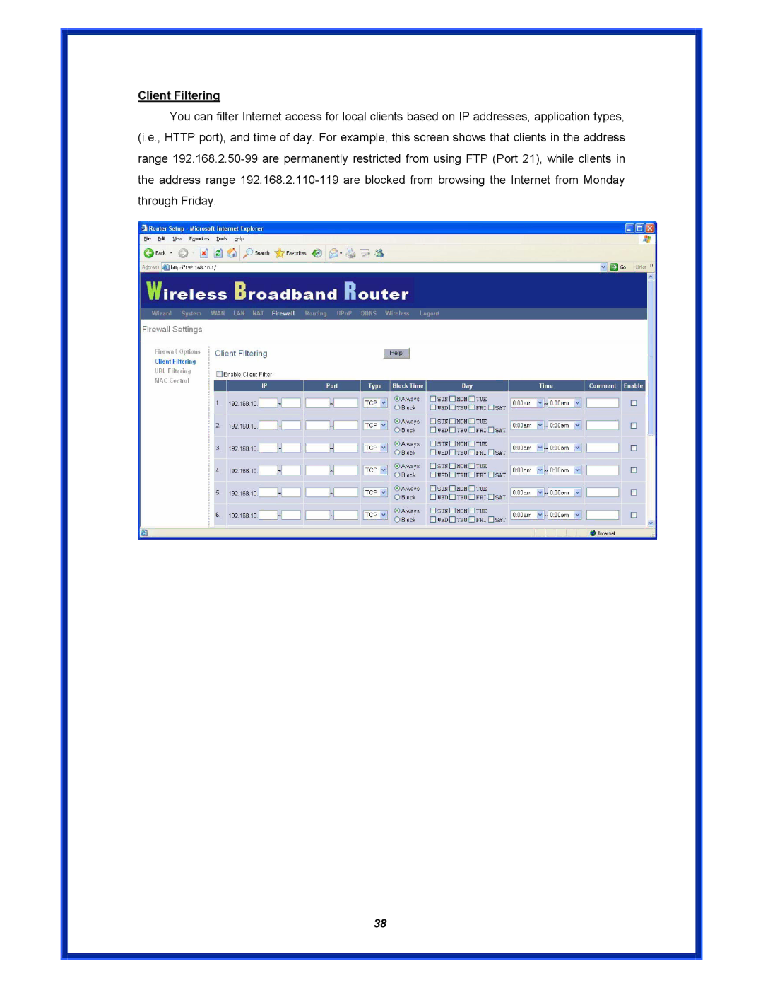 Advantek Networks AWR-MIMO-54RA user manual Client Filtering 