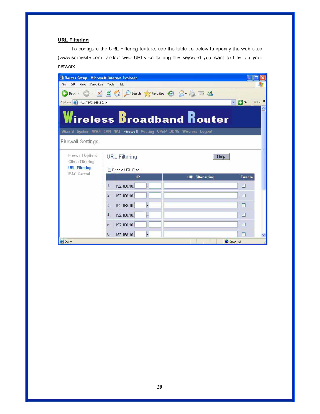 Advantek Networks AWR-MIMO-54RA user manual URL Filtering 