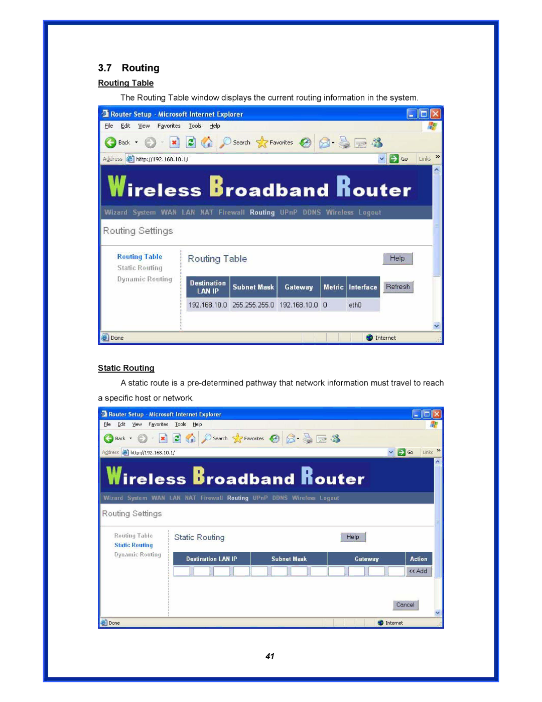 Advantek Networks AWR-MIMO-54RA user manual Routing Table, Static Routing 