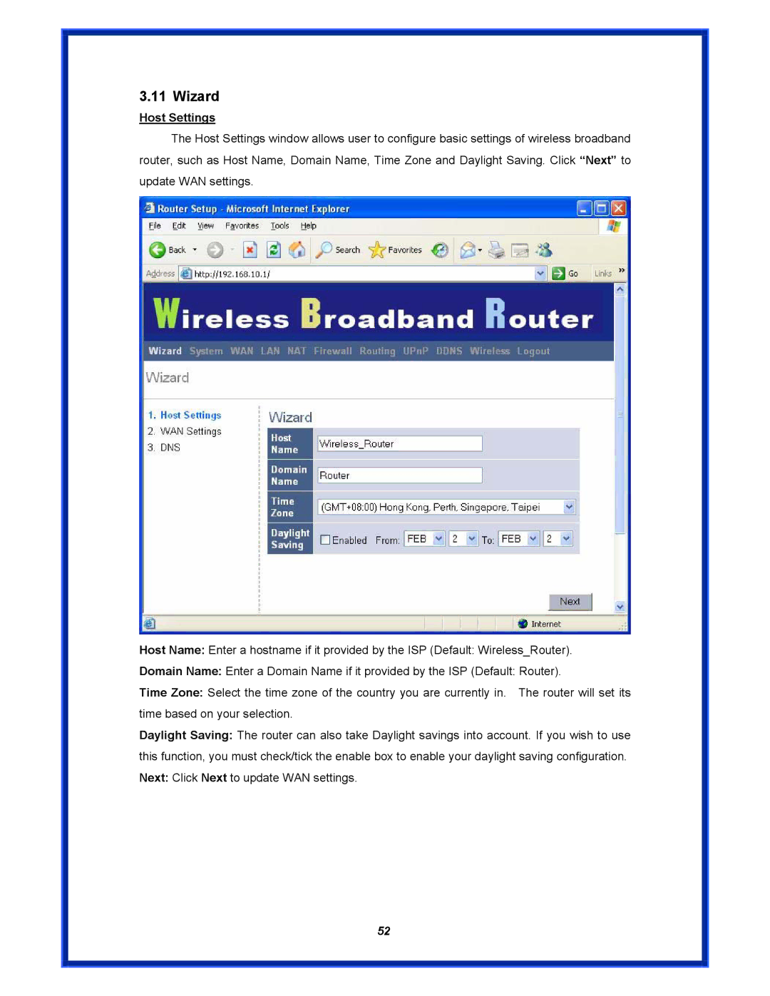 Advantek Networks AWR-MIMO-54RA user manual Host Settings 