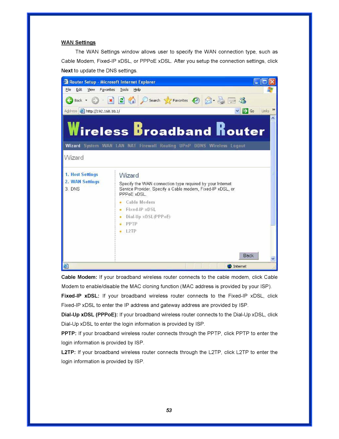 Advantek Networks AWR-MIMO-54RA user manual WAN Settings 