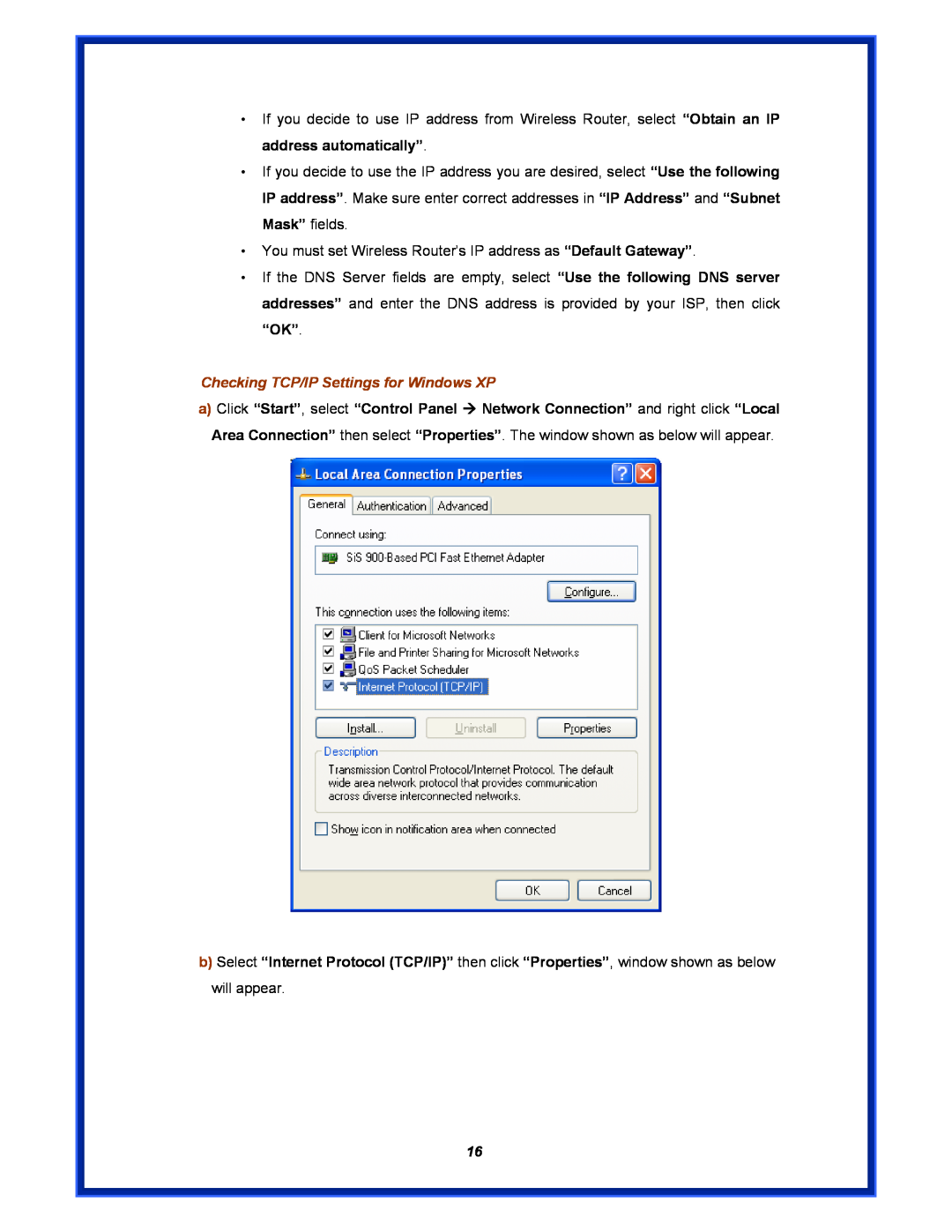 Advantek Networks AWR-MIMO-54RA user manual Checking TCP/IP Settings for Windows XP 