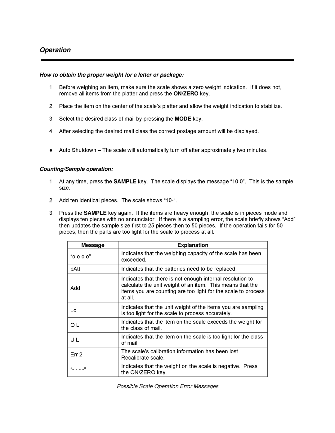 Advantus 75705 manual Operation, Message Explanation 