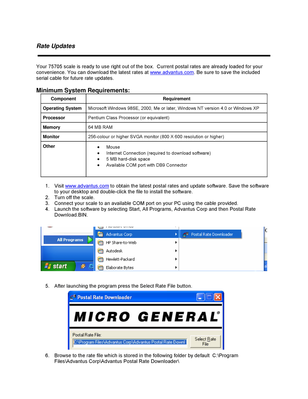 Advantus 75705 manual Rate Updates, Minimum System Requirements 