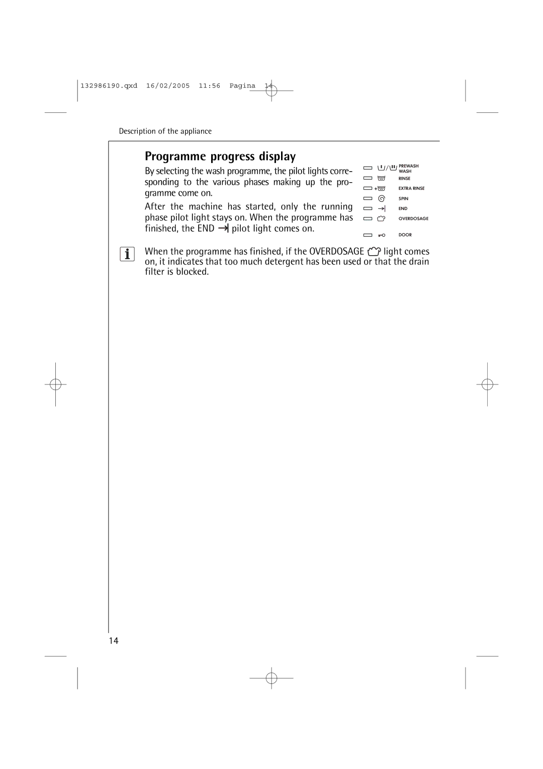 AEG 1046 EL, 1246 EL manual Programme progress display 