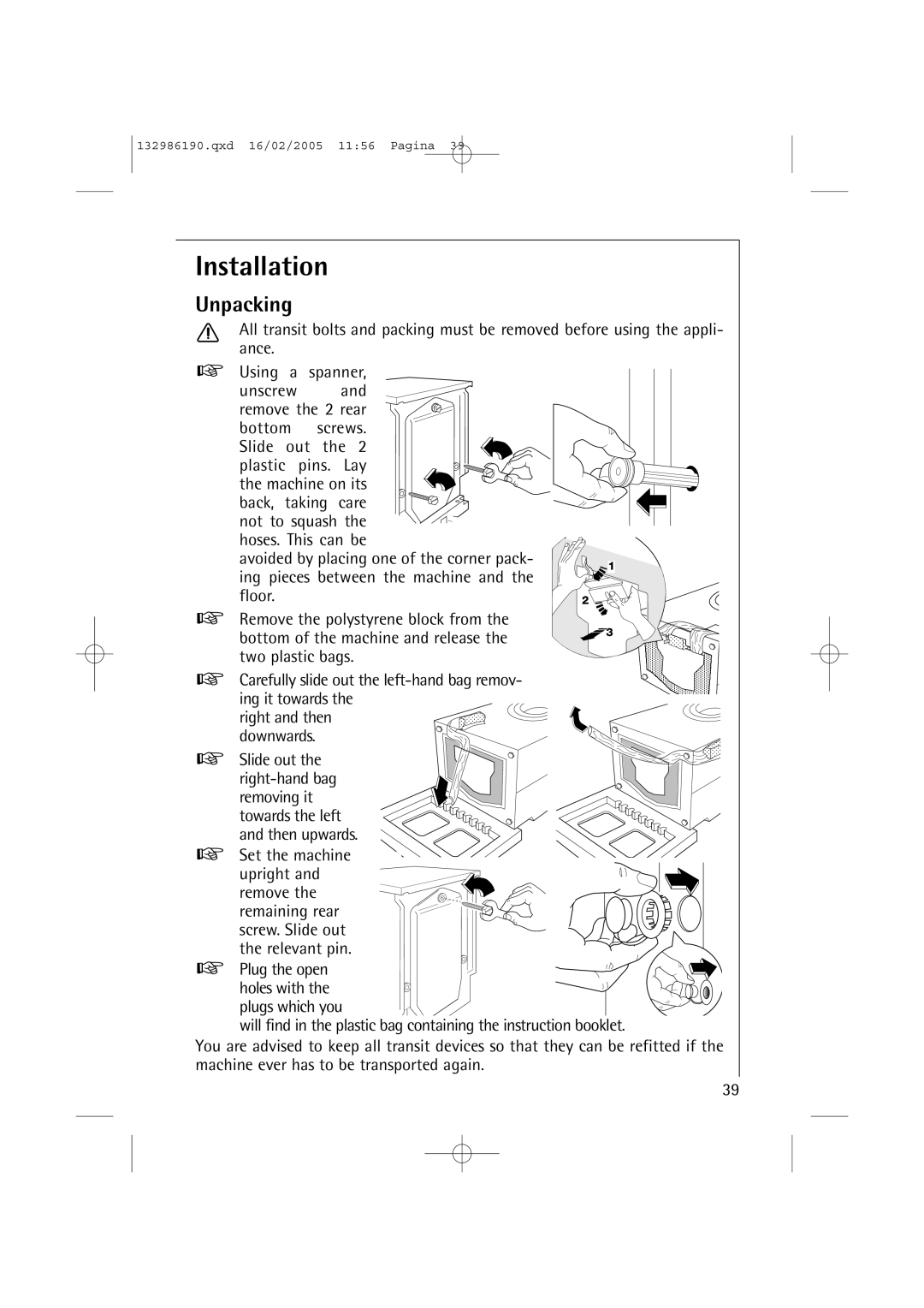 AEG 1246 EL, 1046 EL manual Installation, Unpacking 