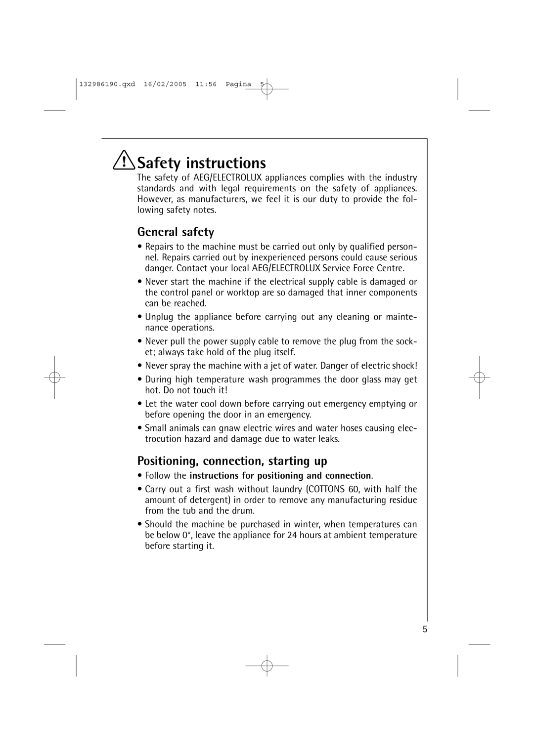 AEG 1246 EL, 1046 EL manual Safety instructions, General safety, Positioning, connection, starting up 