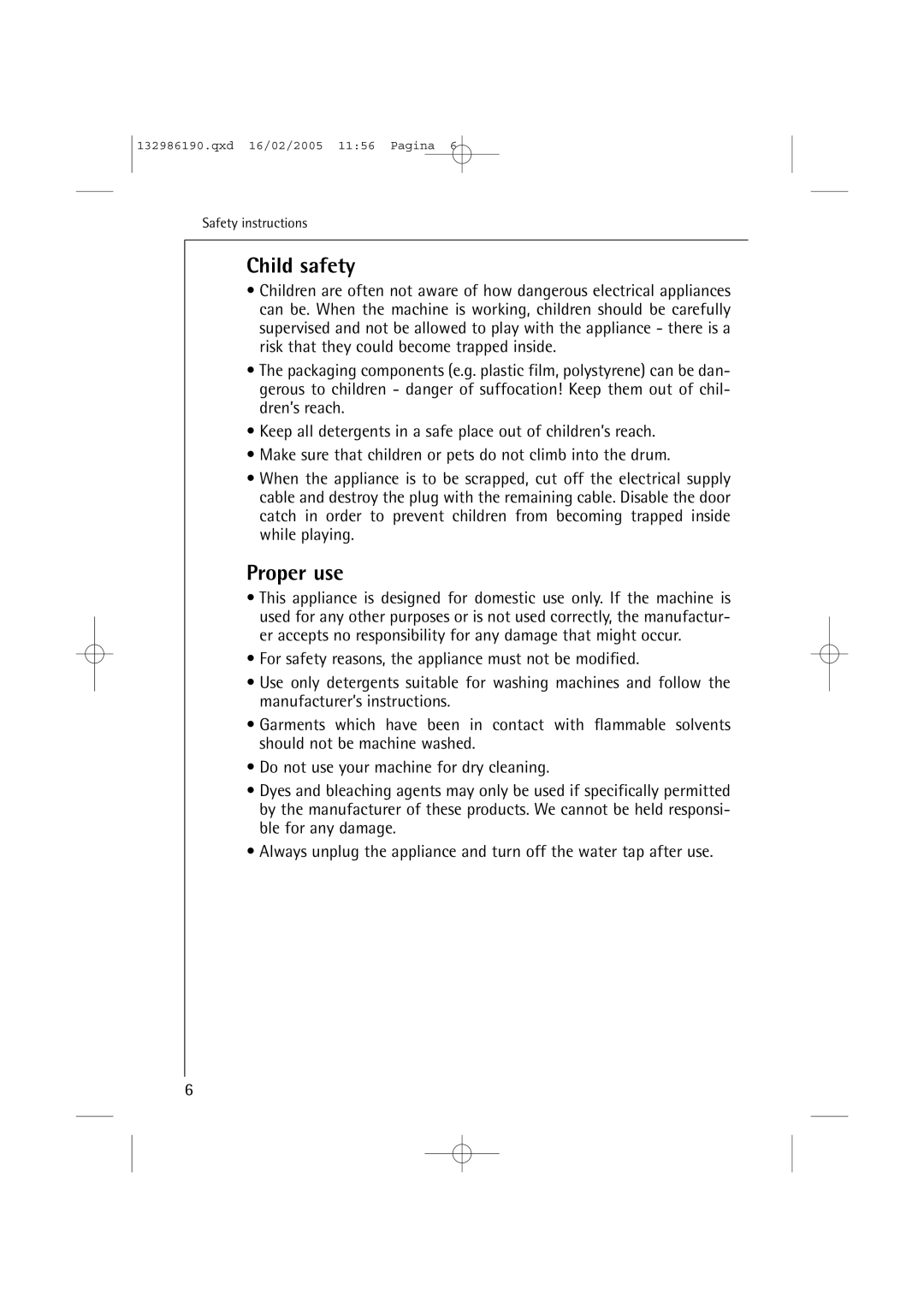 AEG 1046 EL, 1246 EL manual Child safety, Proper use 