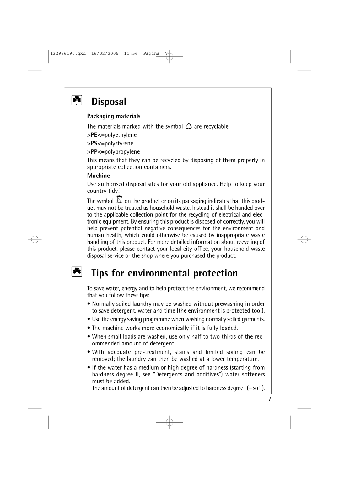 AEG 1246 EL, 1046 EL manual Disposal, Tips for environmental protection, Packaging materials, Machine 