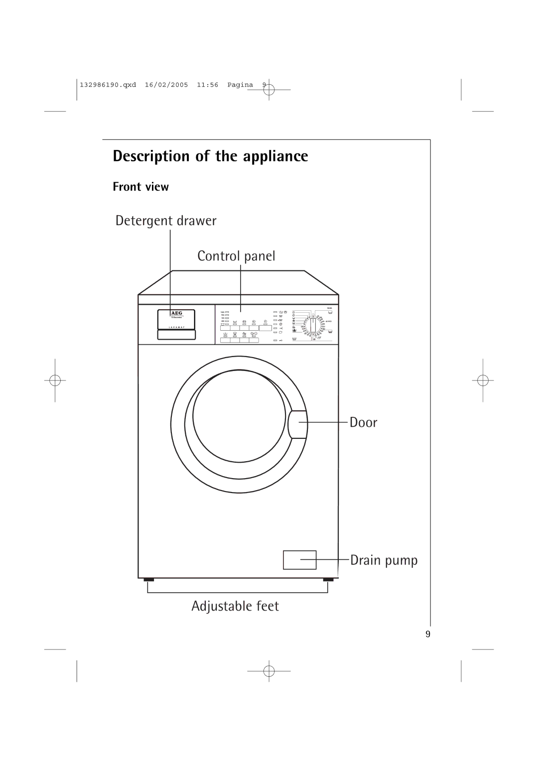 AEG 1246 EL, 1046 EL manual Description of the appliance, Front view 