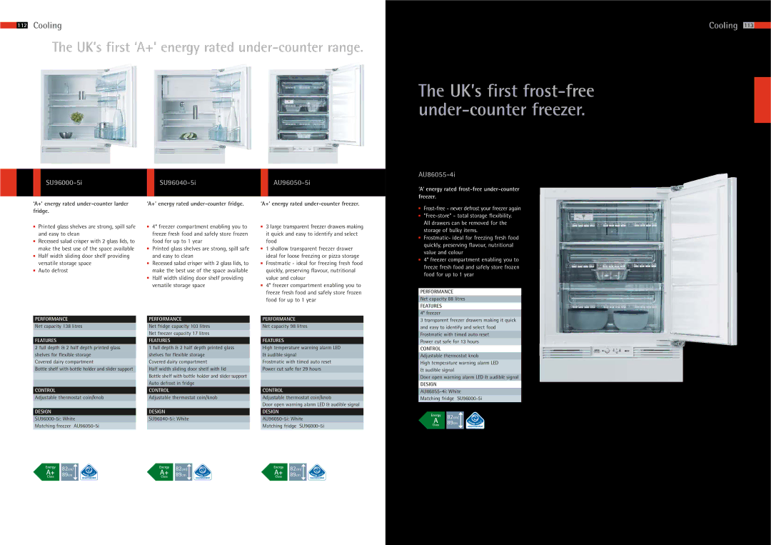 AEG 105 manual SU96000-5i SU96040-5i AU96050-5i, AU86055-4i, ‘A’ energy rated frost-free under-counter freezer 