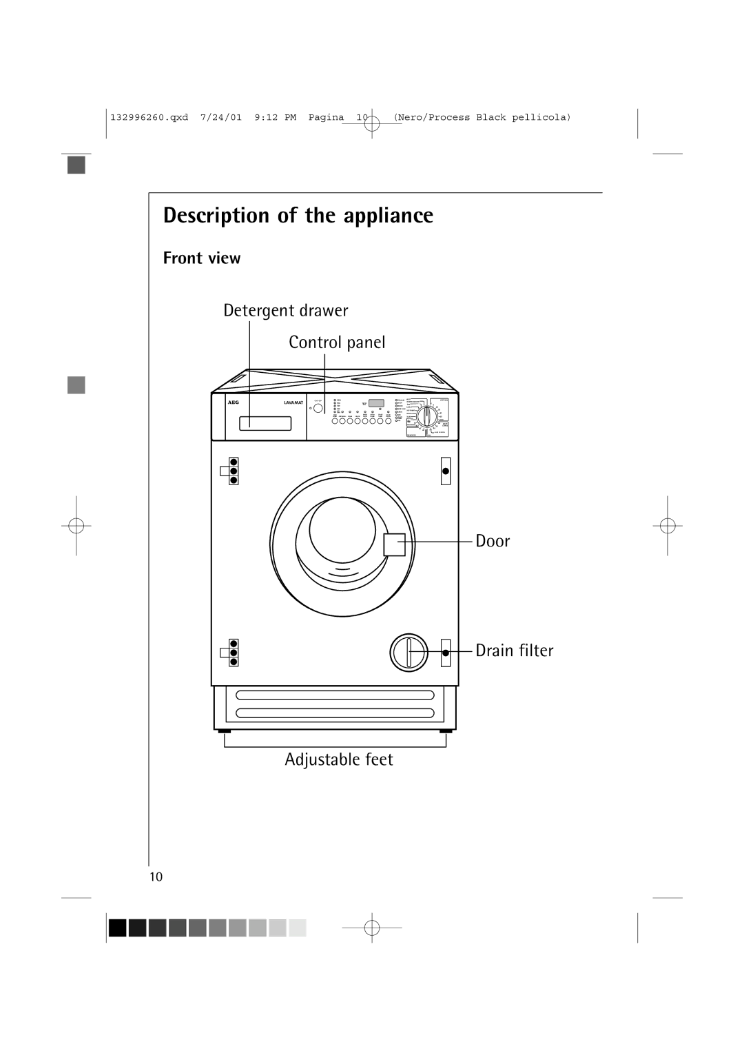 AEG 10500 VI manual Description of the appliance, Front view 