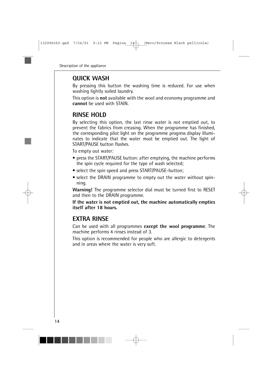 AEG 10500 VI manual Quick Wash 