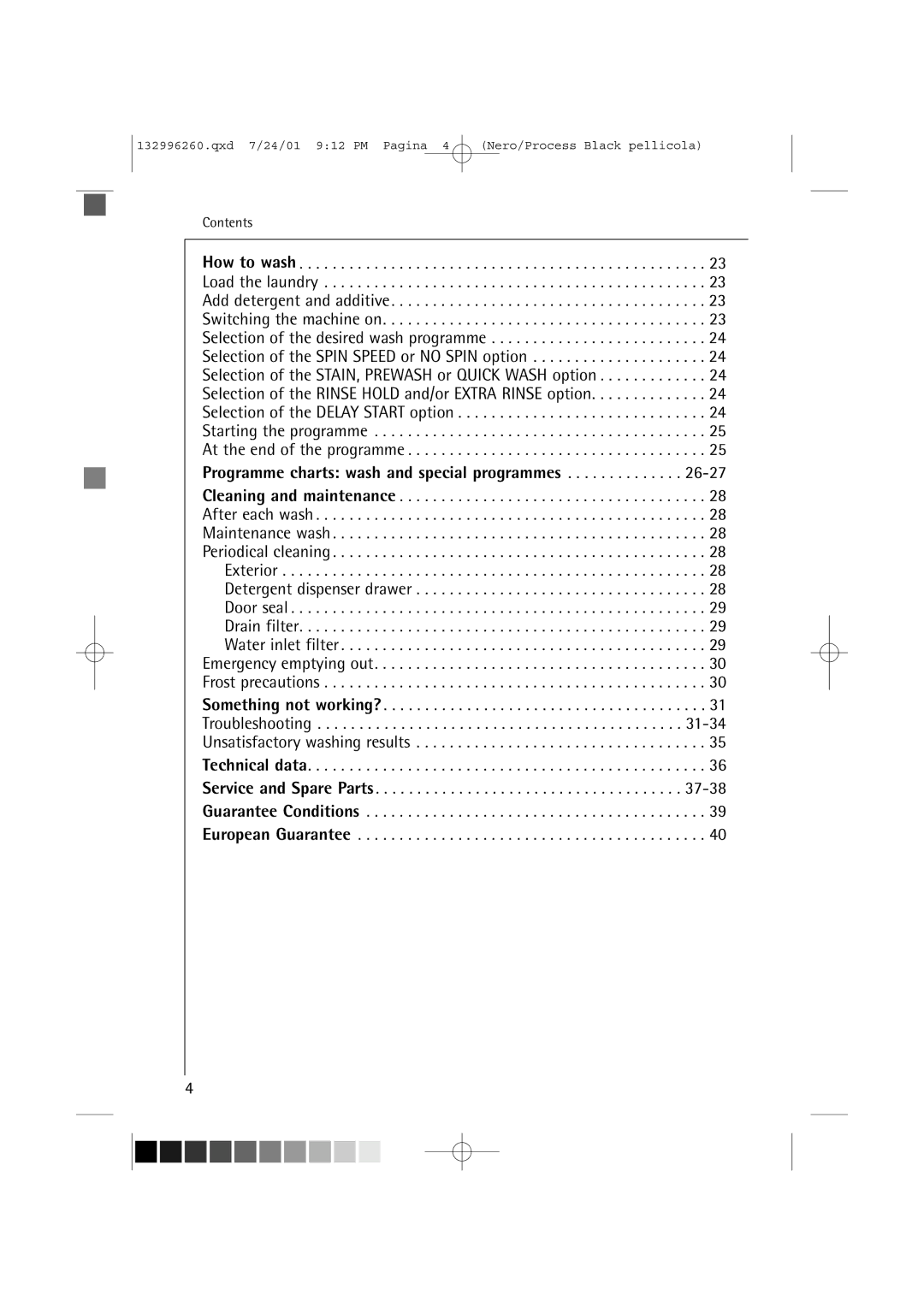 AEG 10500 VI manual Programme charts wash and special programmes 