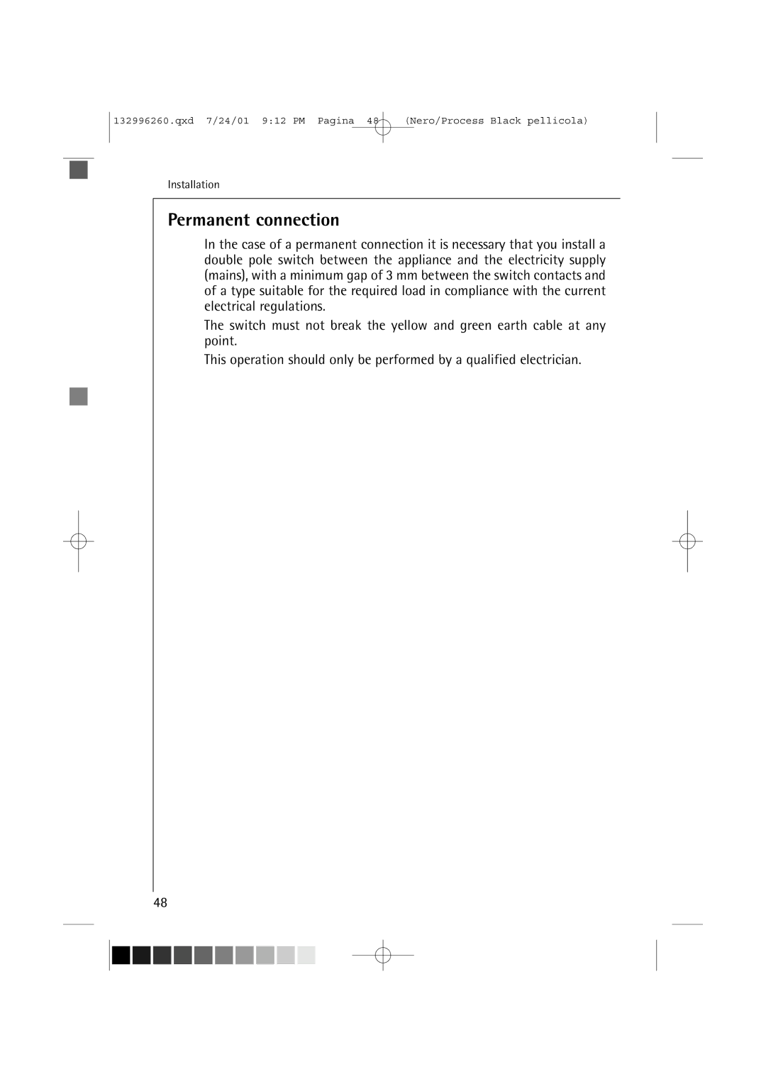 AEG 10500 VI manual Permanent connection 