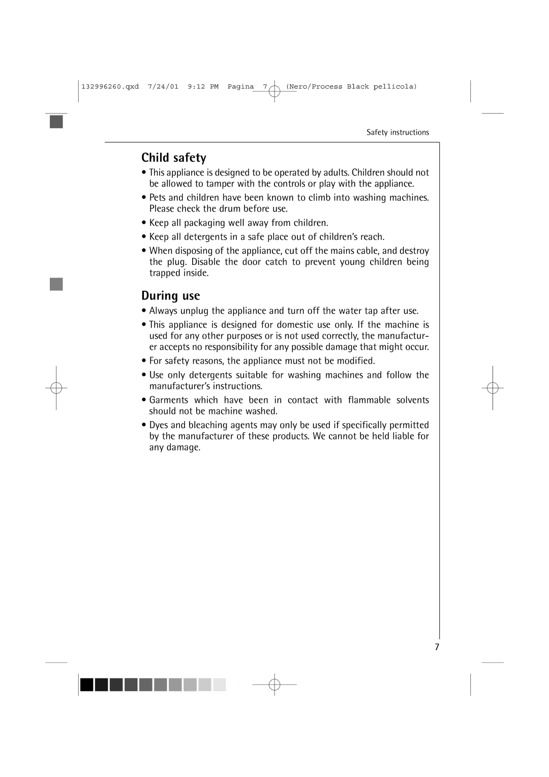 AEG 10500 VI manual Child safety, During use 