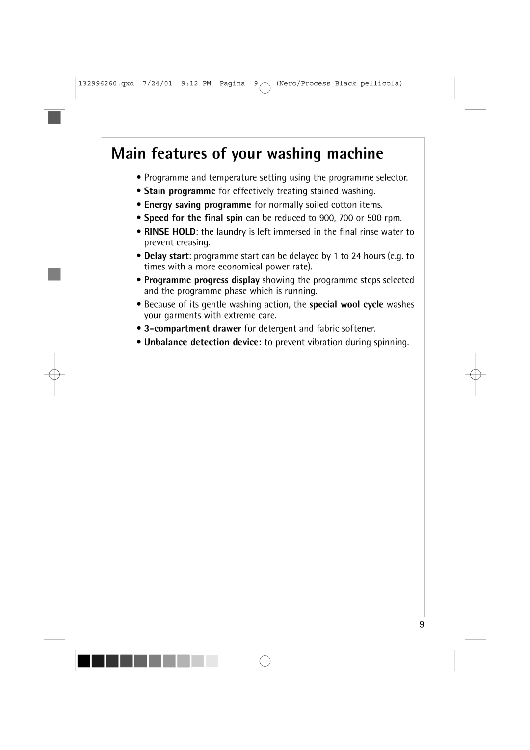 AEG 10500 VI manual Main features of your washing machine 