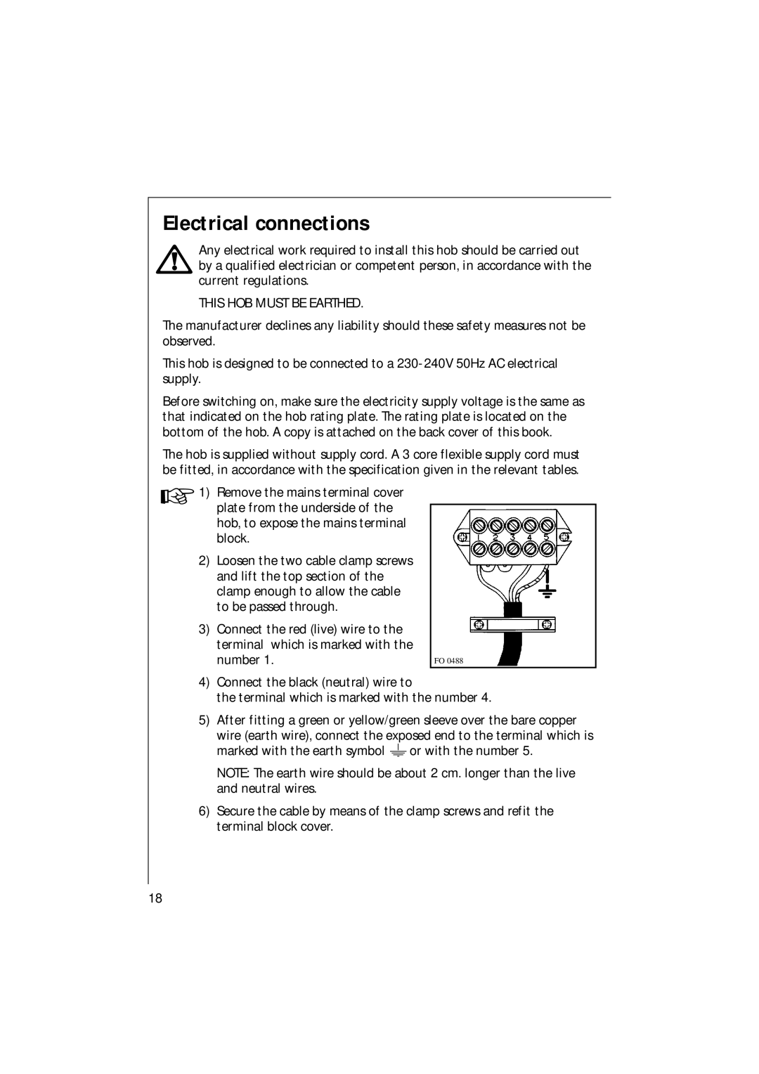 AEG 111 K - W/D/G manual Electrical connections, This HOB Must be Earthed 