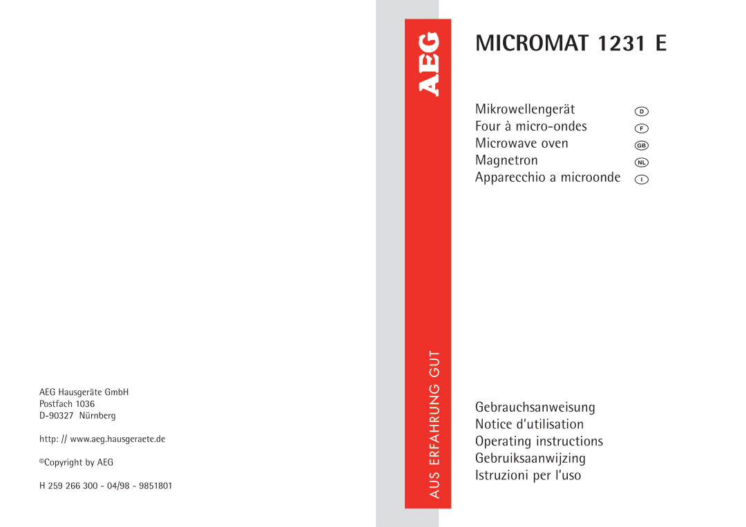 AEG manual Micromat 1231 E 