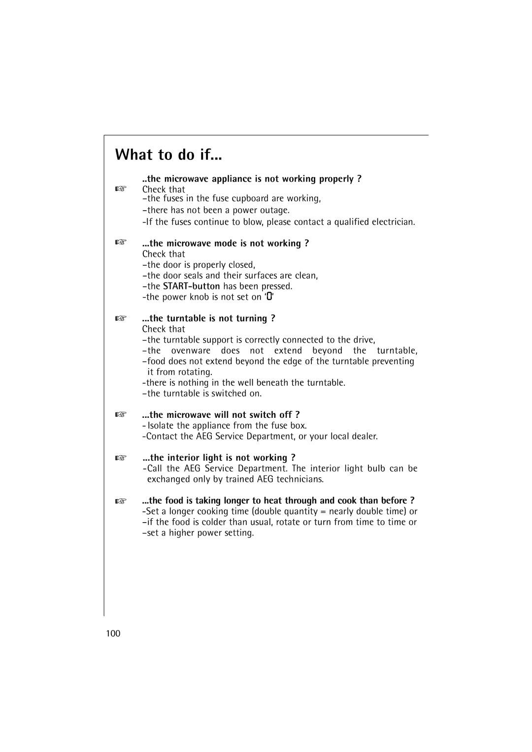 AEG 1231 E manual What to do if 