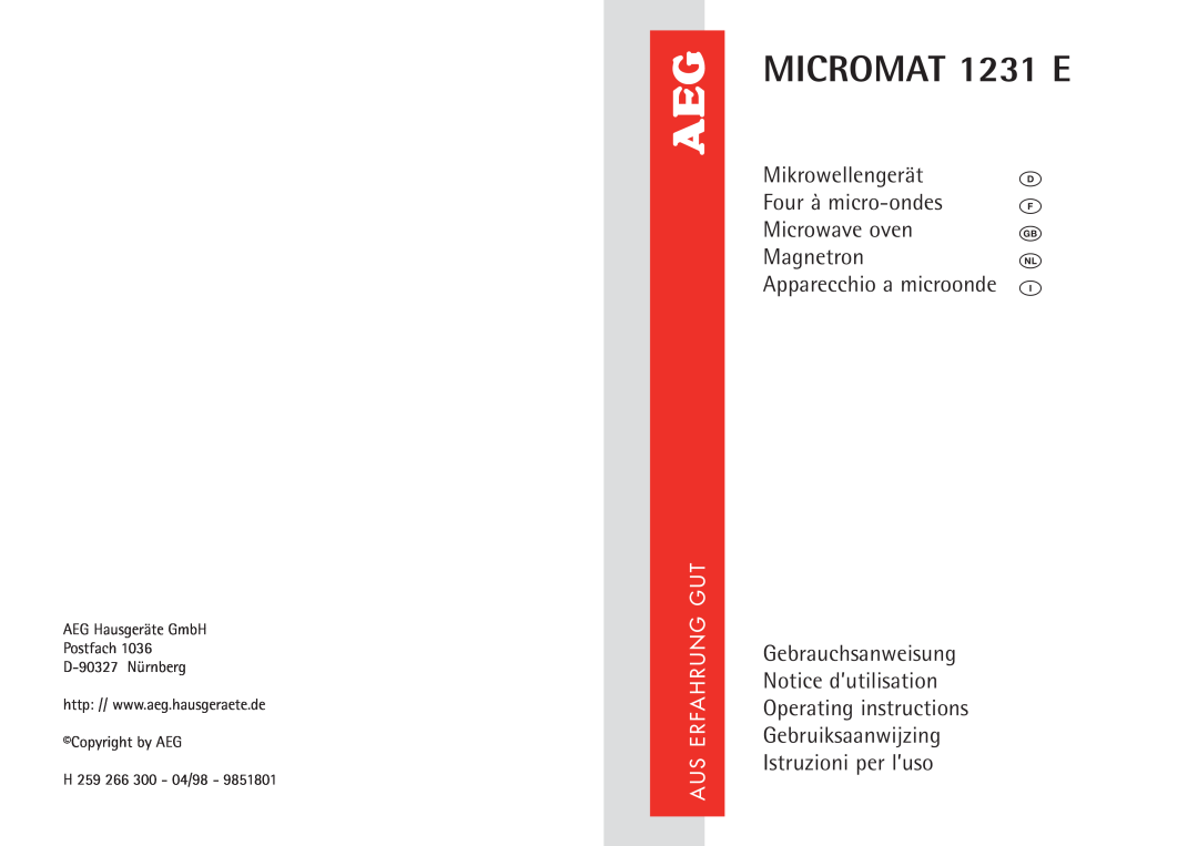 AEG manual MICROMAT 1231 E 