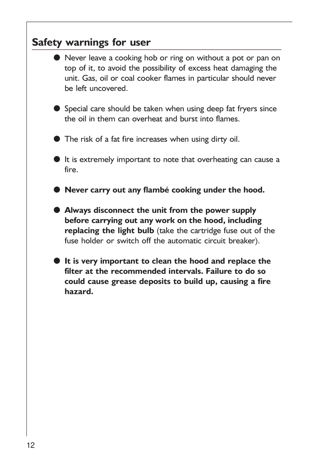 AEG 125 D manual Safety warnings for user 