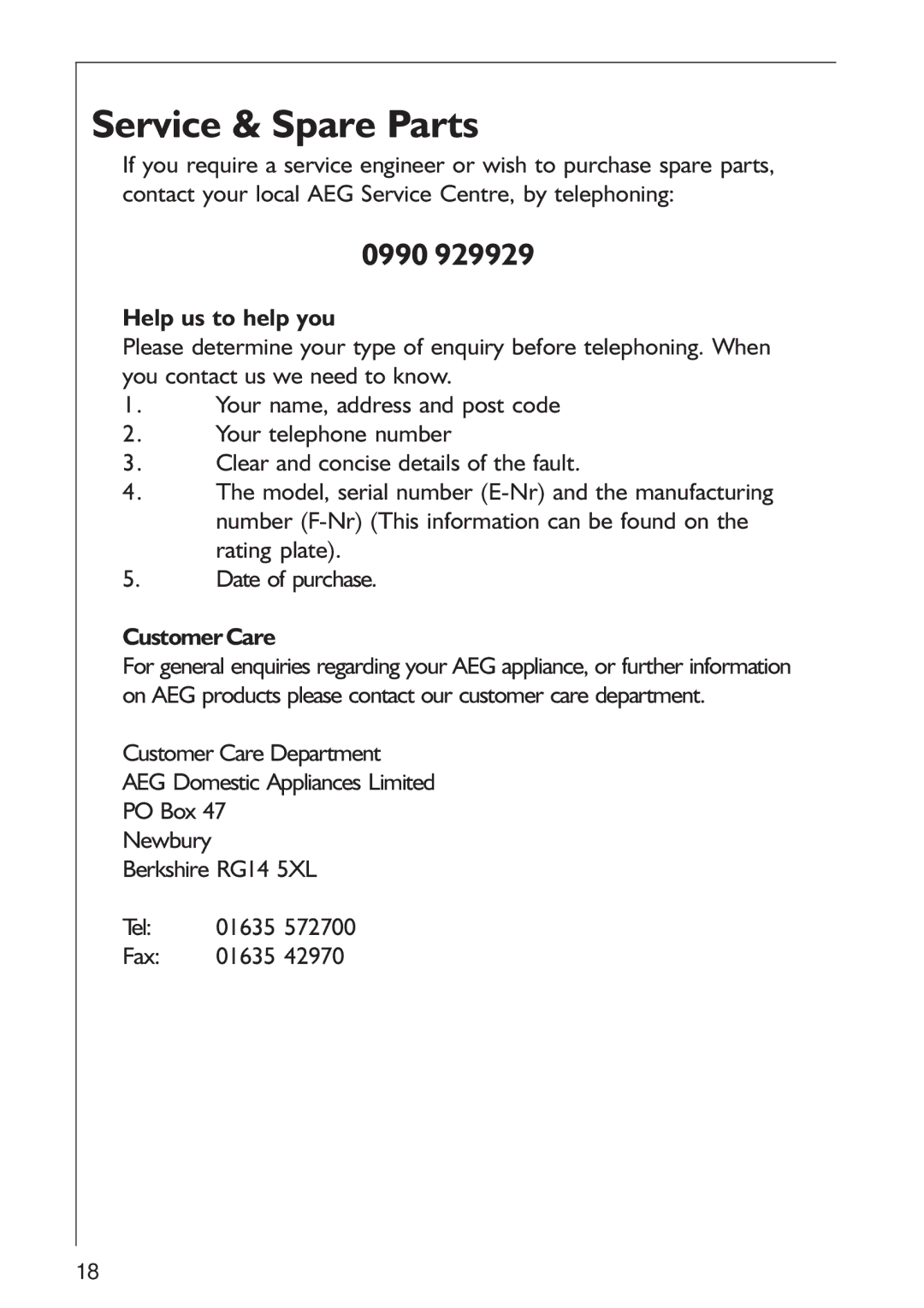 AEG 125 D manual Service & Spare Parts, 0990 