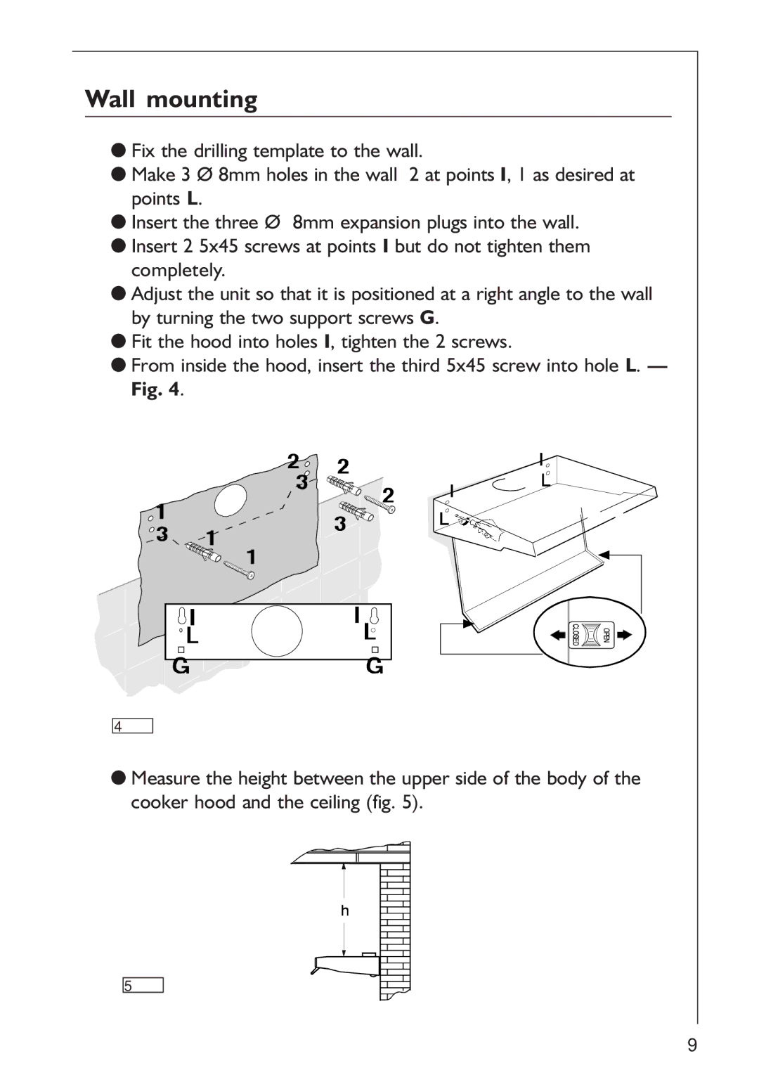 AEG 125 D manual Wall mounting 