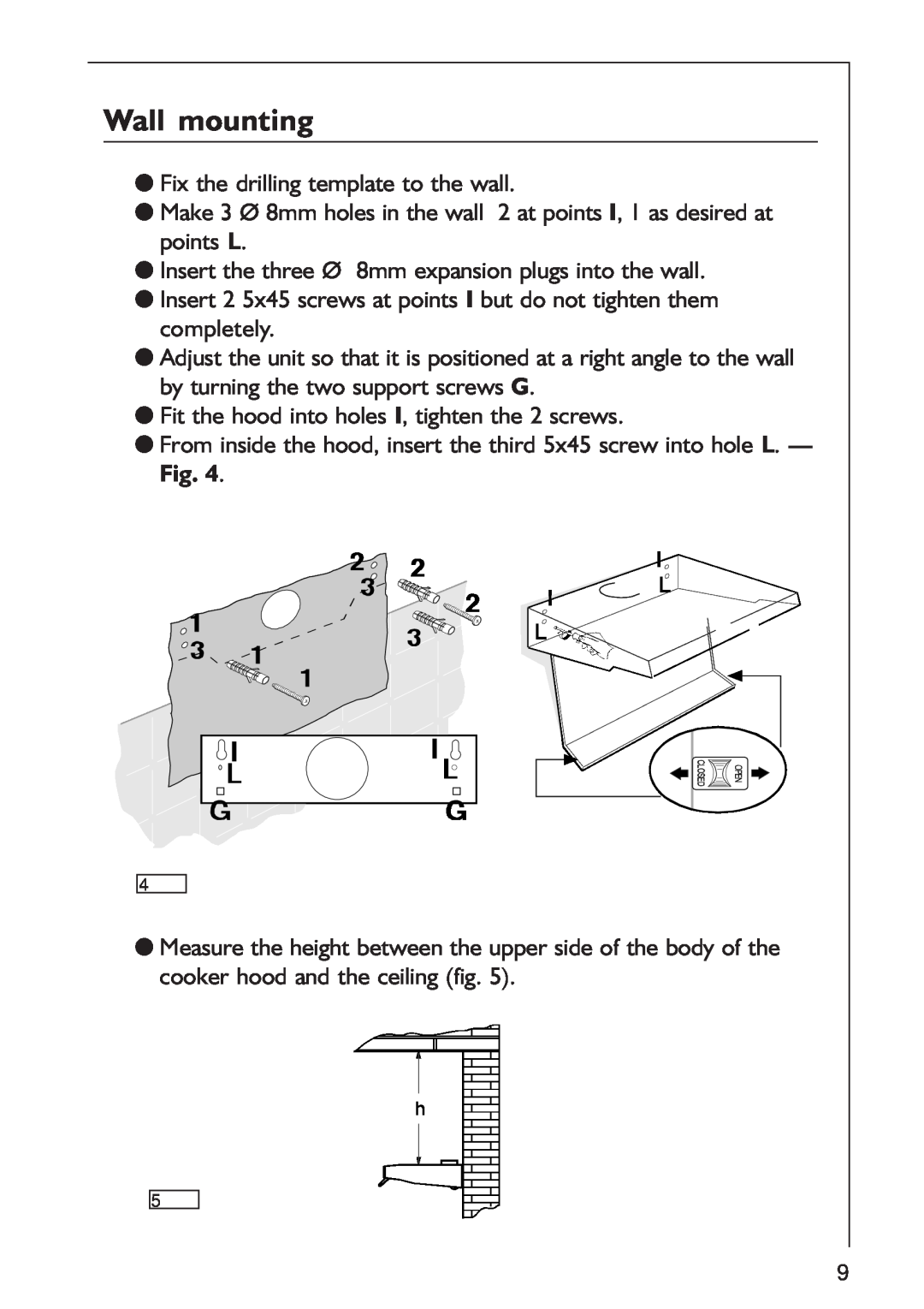AEG 125 D manual Wall mounting 