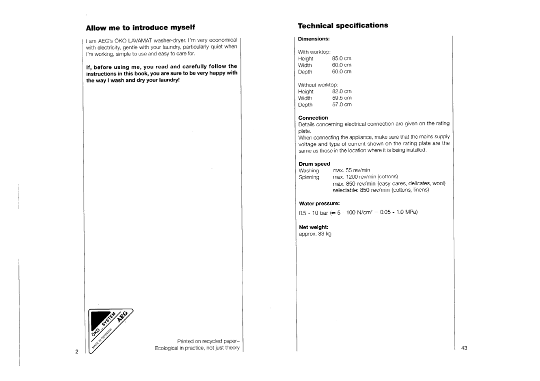 AEG 1263 manual 