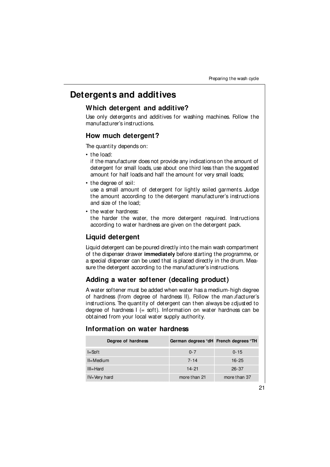 AEG 1271 manual Detergents and additives 