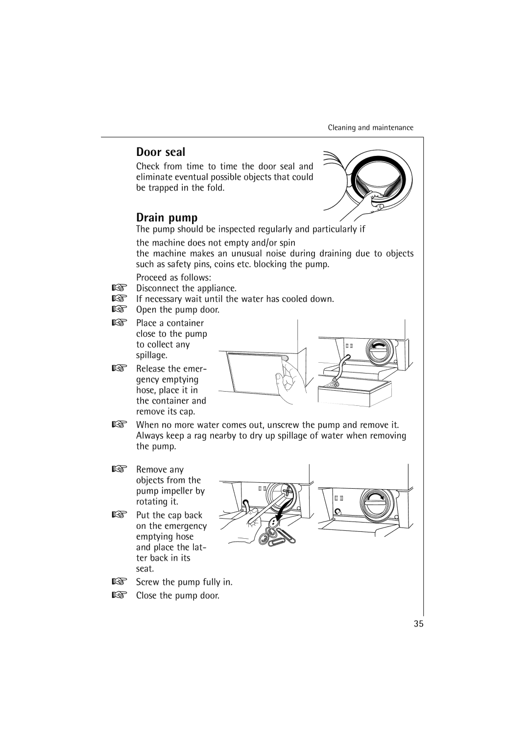 AEG 12710 manual Door seal, Drain pump 