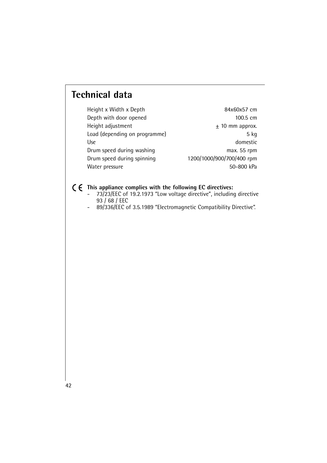 AEG 12710 manual Technical data, This appliance complies with the following EC directives 