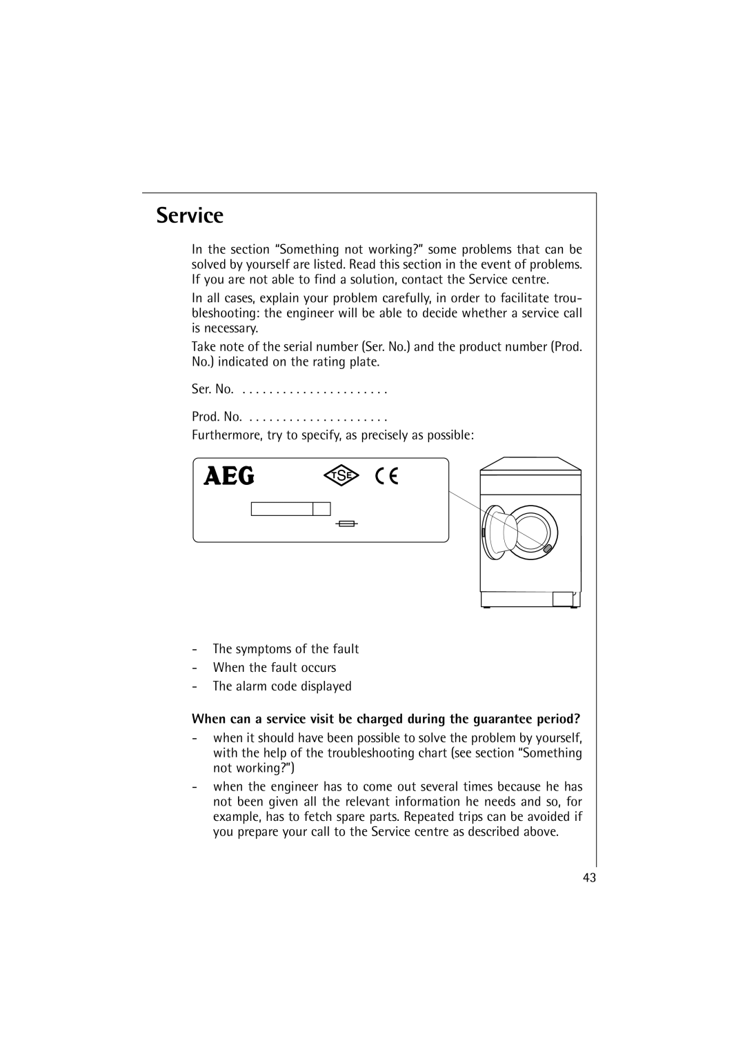 AEG 12710 manual Service 