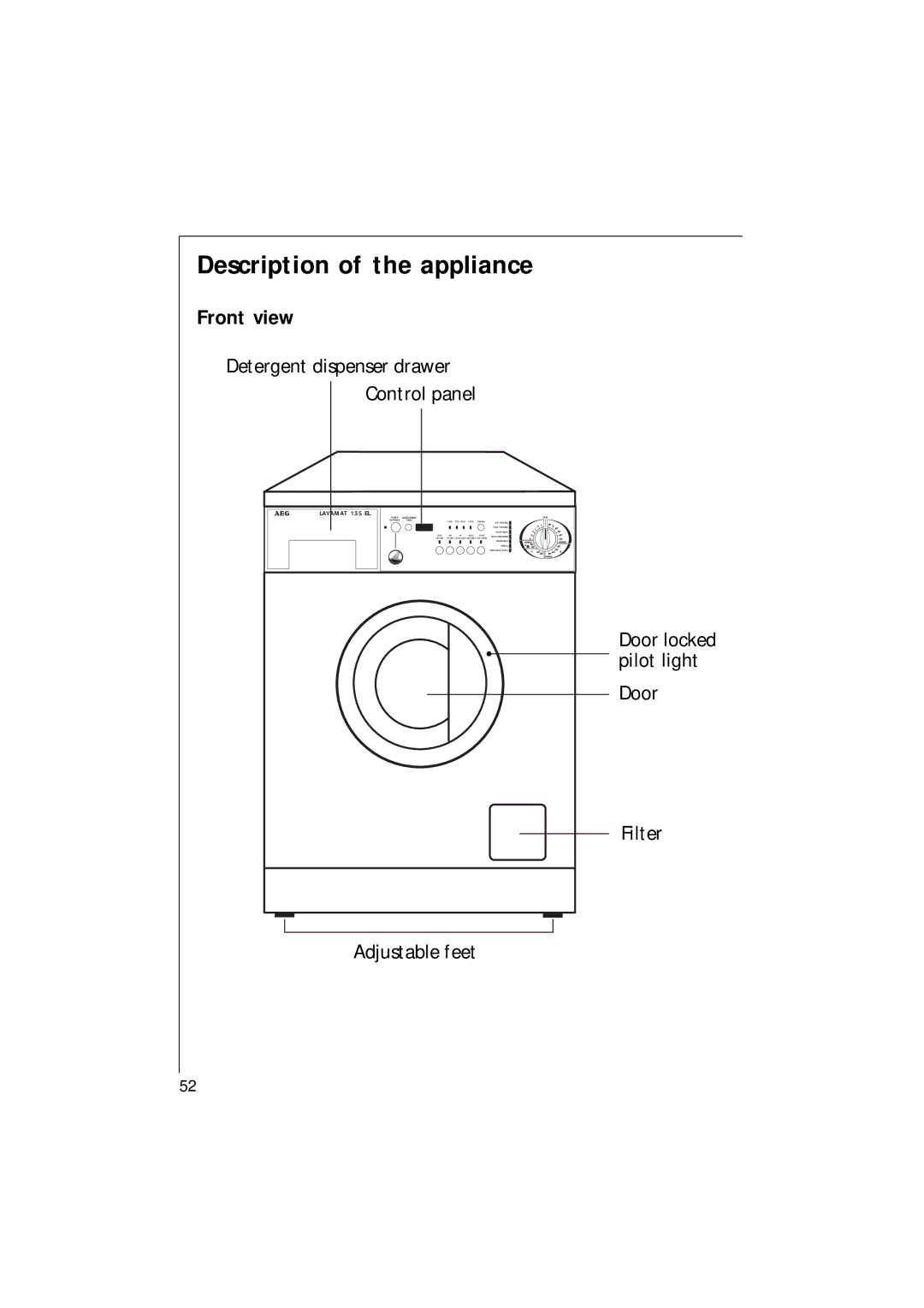 AEG 135 EL manual Description of the appliance, Front view 