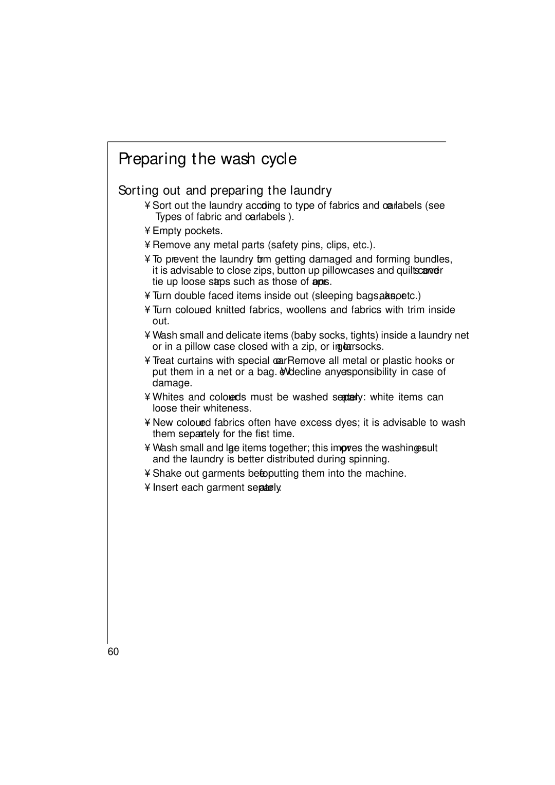 AEG 135 EL manual Preparing the wash cycle, Sorting out and preparing the laundry 