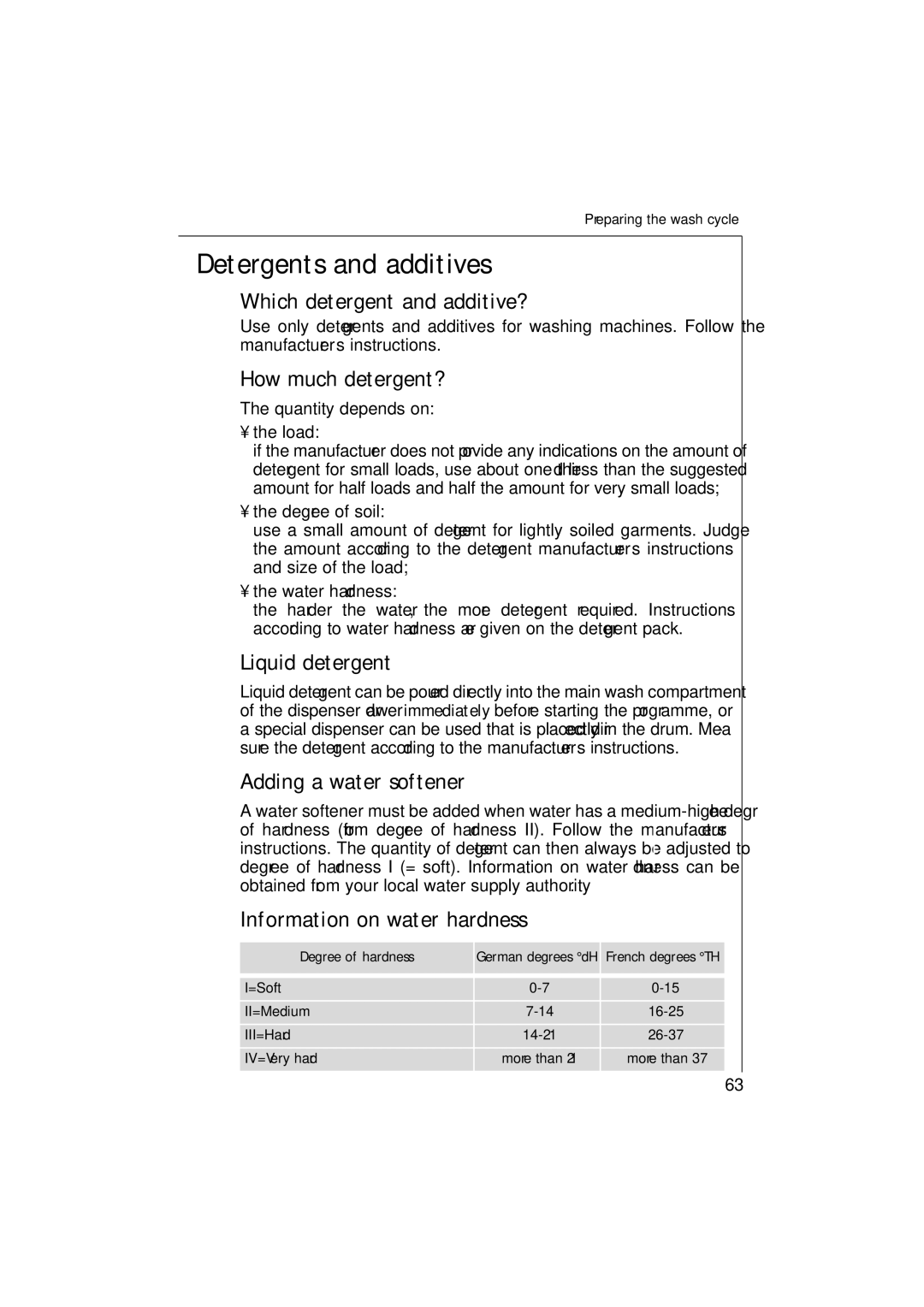 AEG 135 EL manual Detergents and additives 