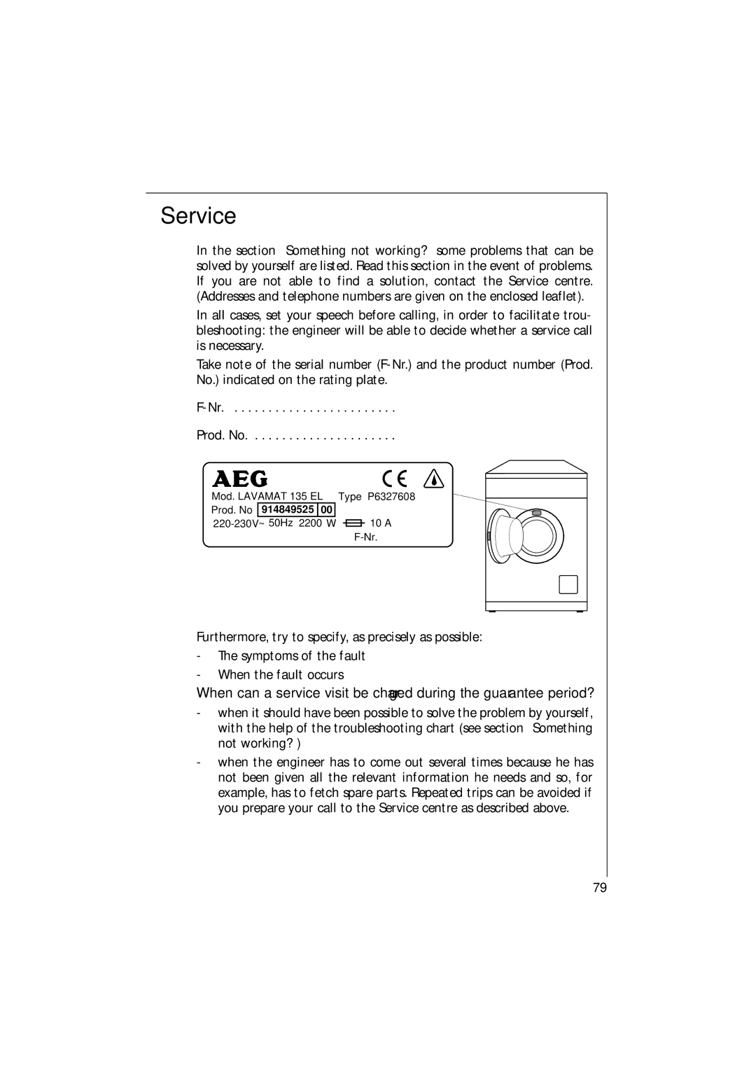 AEG 135 EL manual Service 