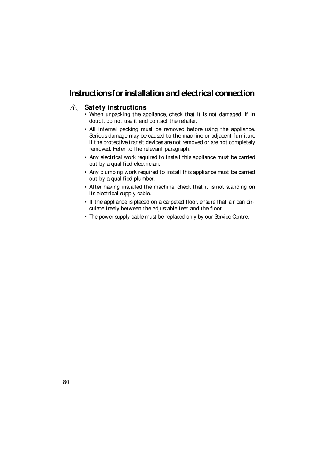 AEG 135 EL manual Instructions for installation and electrical connection, Safety instructions 