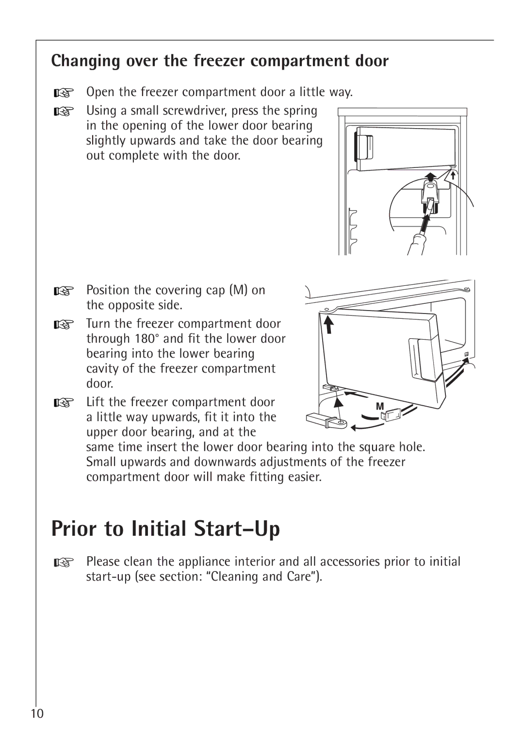 AEG 1450-7 TK manual Prior to Initial Start-Up, Changing over the freezer compartment door 